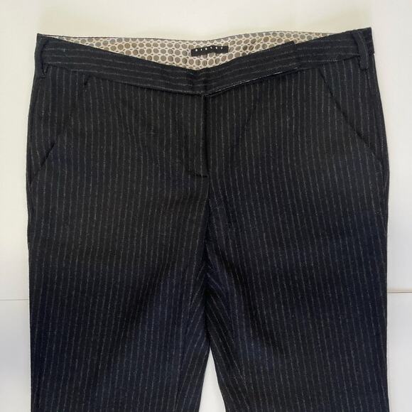 Y2K Sisley Black Pin Stripe Wool Bell Bottom Low Rise Pants Women Size 42 / 8 US - Picture 3 of 11